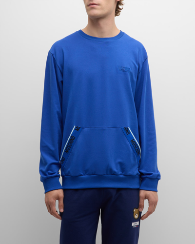 Shop Moschino Men's Sweatshirt With Logo Taping In Blue