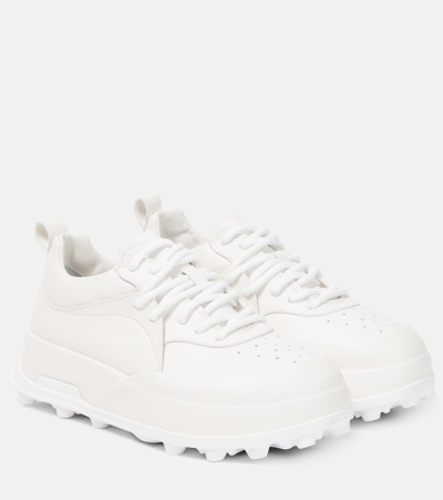 Shop Jil Sander Leather Sneakers In White