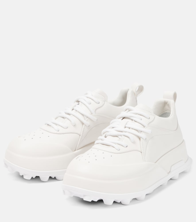 Shop Jil Sander Leather Sneakers In White