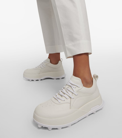 Shop Jil Sander Leather Sneakers In White