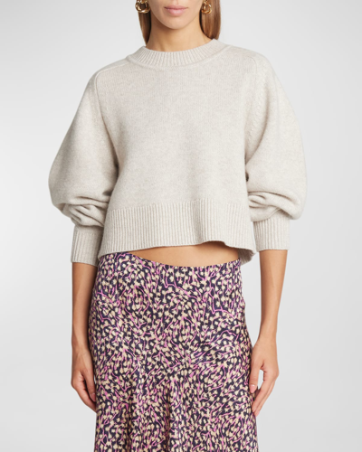 Shop Isabel Marant Leandra Wool-cashmere Crop Crewneck Sweater In Sand