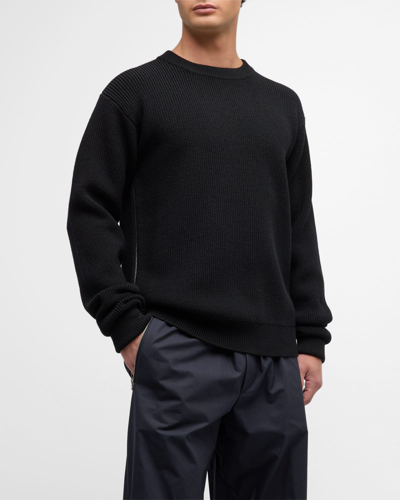 Shop Jil Sander Men's Wool Sweater With Side Zippers In Black