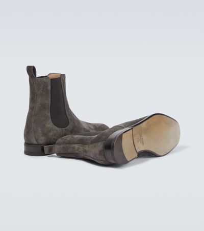 Shop Manolo Blahnik Delsa Suede Chelsea Boots In Grey