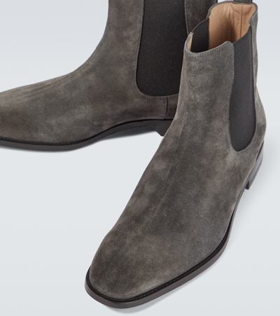 Shop Manolo Blahnik Delsa Suede Chelsea Boots In Grey