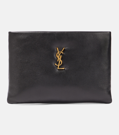 Shop Saint Laurent Calypso Small Leather Pouch In Black