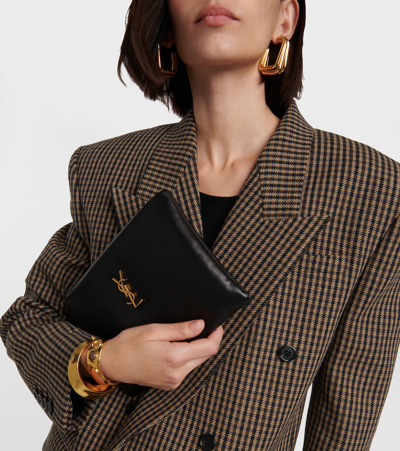 Saint Laurent Cassandre Small Leather Pouch In Black