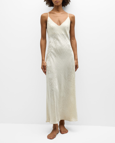 Shop Josie Natori Ines V-neck Floral Jacquard Nightgown In Warm White