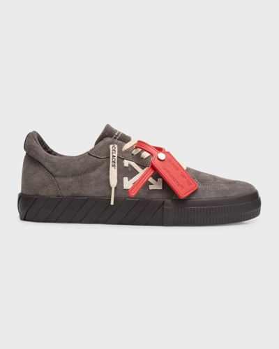 Shop Off-white Men's Vulcanized Suede Low-top Sneakers In Dark Grey White