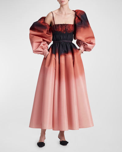 Shop Altuzarra Andrea Gathered Ombre Dress With Shrug In Dusty Coral