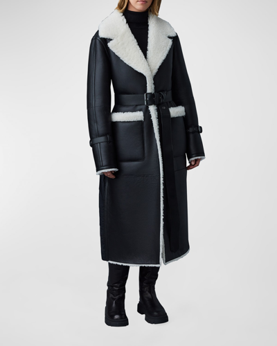 Shop Mackage Sabreen Mixed Media Medium-down Trench Coat With Shearling Lining In Black