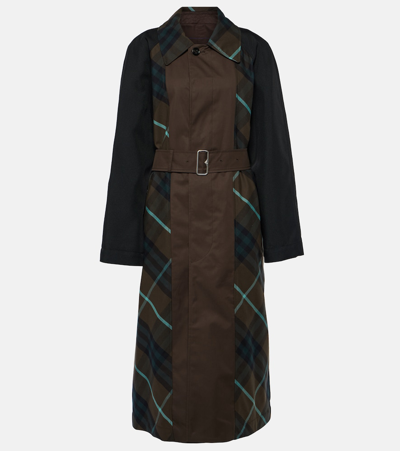 Shop Burberry Check Reversible Trench Coat In Green