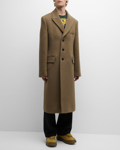 Shop Burberry Men's Solid Wool Overcoat In Silt