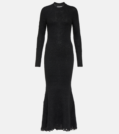 Shop Junya Watanabe Ribbed-knit Wool Blend Maxi Dress In Black
