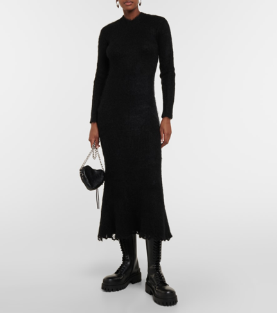 Shop Junya Watanabe Ribbed-knit Wool Blend Maxi Dress In Black