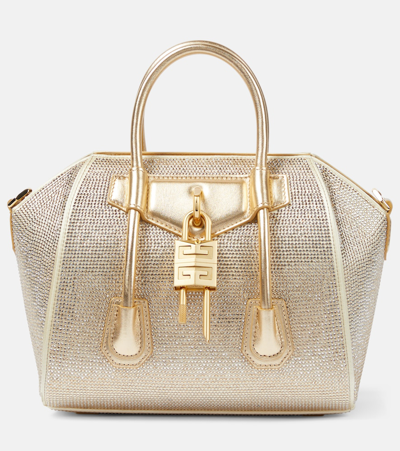 Shop Givenchy Antigona Lock Mini Embellished Tote Bag In Gold