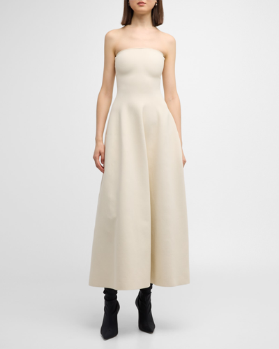Shop Brandon Maxwell Strapless Knit Midi Dress In Ivory