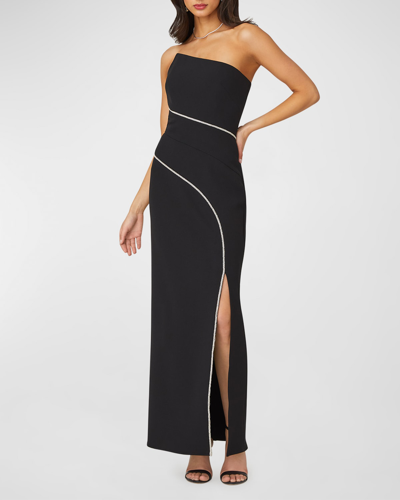 Shop Shoshanna Strapless Crystal Crepe Column Gown In Jet