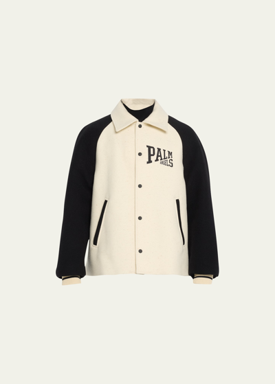 Shop Palm Angels Men's University Blouson Jacket In Butter/black