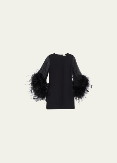 Shop Alice And Olivia Izola Feather Detail Mini Dress In Black
