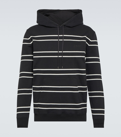 Shop Saint Laurent Striped Cotton Fleece Hoodie In Black