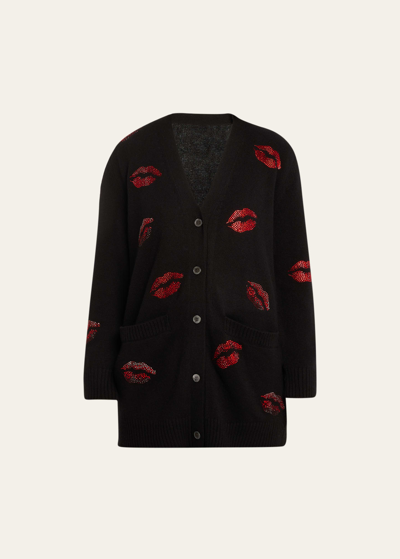 Shop Libertine Bisou Lip Crystal Long Cashmere Cardigan In Black