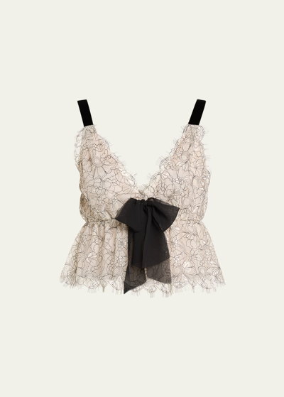 Shop Loveshackfancy Mendes Embellished Bow Lace Top In White Silhouette