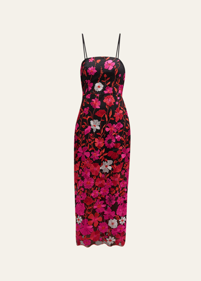 Shop Milly Kait Floral-embroidered Column Maxi Dress In Pink Multi