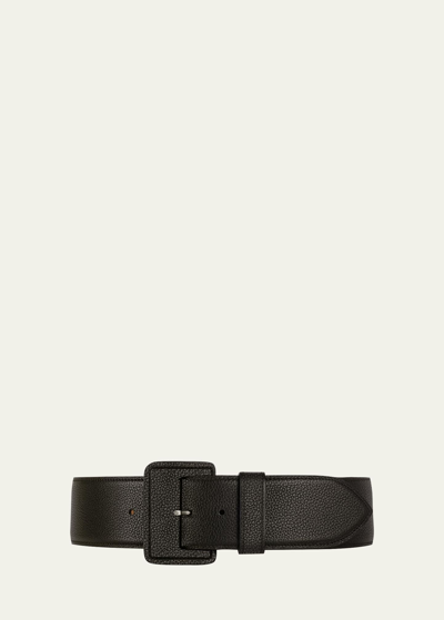 Shop Vaincourt Paris La Merveilleuse Large Pebbled Leather Belt With Covered Buckle In Black