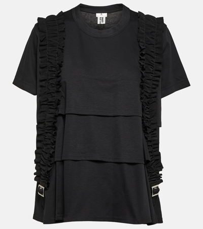 Shop Noir Kei Ninomiya Ruffled Cotton T-shirt In Black