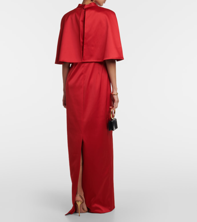 Shop Carolina Herrera Caped Satin Gown In Red