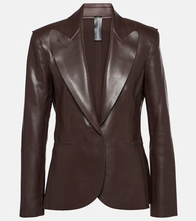 Shop Norma Kamali Faux Leather Blazer In Brown