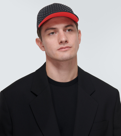 Shop Christian Louboutin Enky Spikes Cotton Baseball Cap In Black