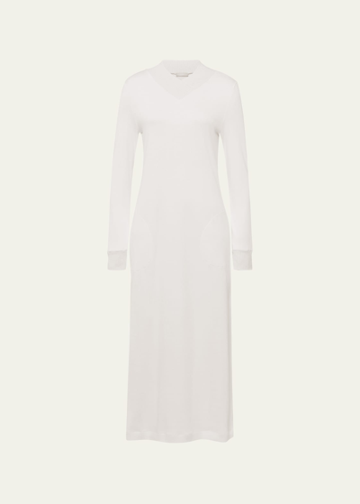 Shop Hanro Loane Long-sleeve Cotton Nightgown In Marshmallow