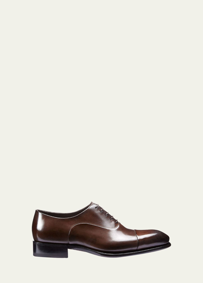 Shop Santoni Men's Isaac Cap-toe Leather Oxford Shoes In Dark Brown