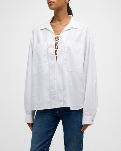 Shop Mother The Roomie Lace-up Long-sleeve Shirt In Fresh Face