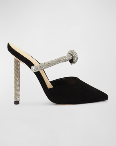 Shop Schutz Pearl Glam Suede Crystal Knot Mule Pumps In Black
