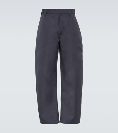 Shop Bottega Veneta Wool And Cotton Flannel Tapered Pants In Blue