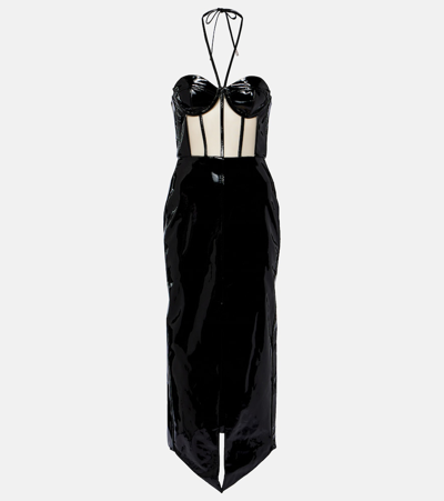 Shop David Koma Corset Patent Leather Midi Dress In Black
