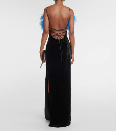 Shop Rasario Feather-trimmed Gown In Black