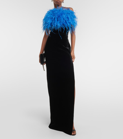 Shop Rasario Feather-trimmed Gown In Black