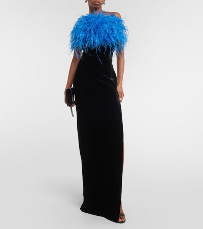Rasario Feather-trimmed Gown In Black