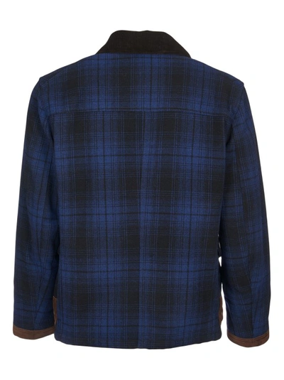 Shop Fay 4-hook Blue Checkered Jacket In Black