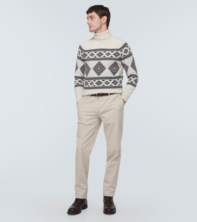 Shop Brunello Cucinelli Cashmere Jacquard Turtleneck Sweater In White