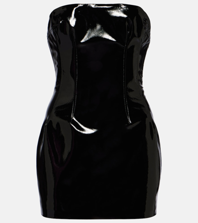 Shop Laquan Smith Strapless Patent Leather Minidress In Black