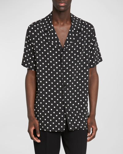 Shop Balmain Men's Polka Dot Button-down Pajama Shirt In Blk/white