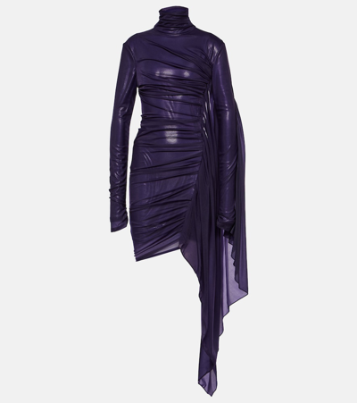 Shop Mugler Asymmetric Draped Chiffon Minidress In Purple