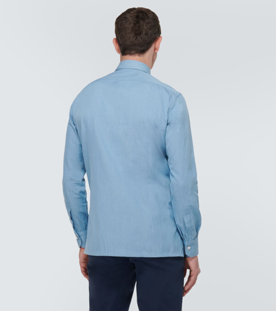 Shop Kiton Cotton Oxford Shirt In Blue
