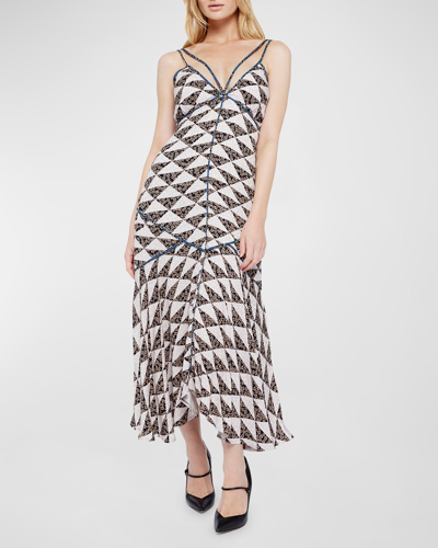 Shop Joie Night Strappy Geometric Floral-print Midi Dress In Dawn Multi