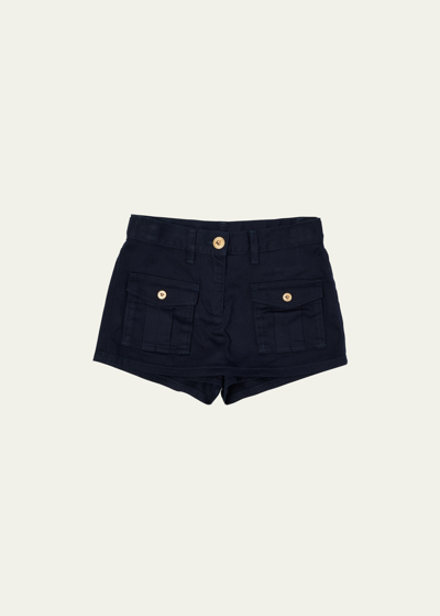 Shop Versace Boy's Cotton Gabardine Shorts In Navy