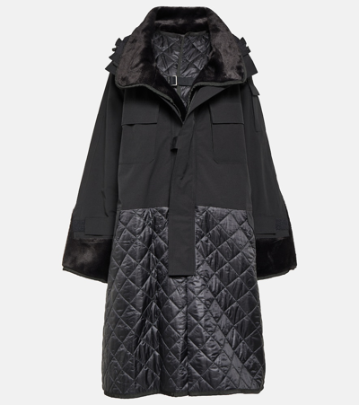 Shop Junya Watanabe Quilted Faux Shearling-lined Coat In Black